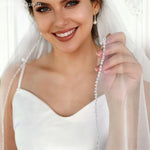 voile mariée blanc bord translucide classique fingertip simple élégant handcrafted