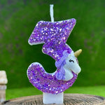 bougies anniversaire forme chiffre licorne pailletées violet blanches décoratives enfants