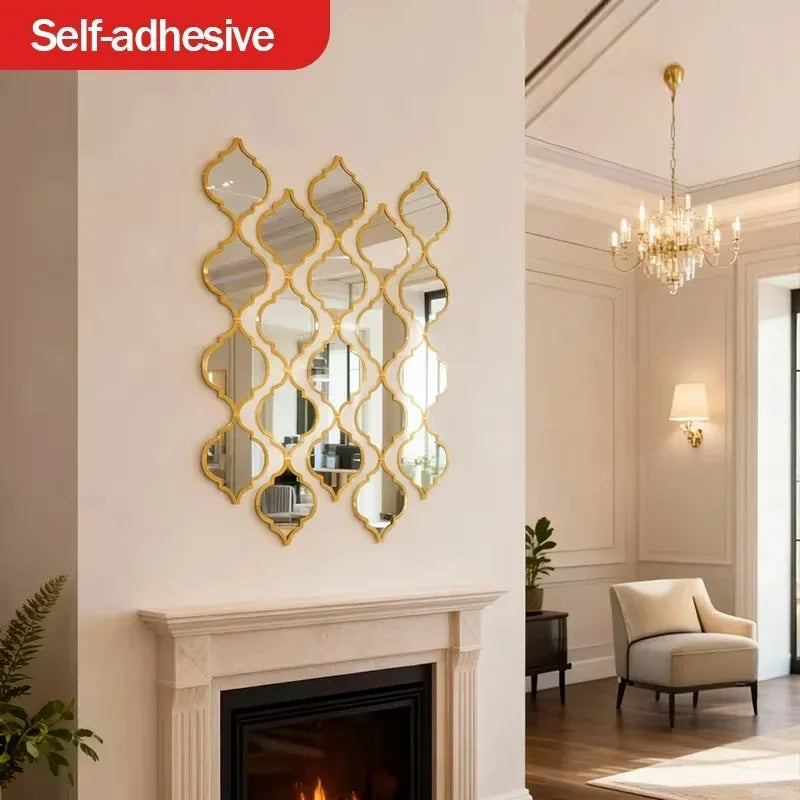 miroirs 3d adhésifs diamants géométriques moderne abstraits noir doré salon chambre