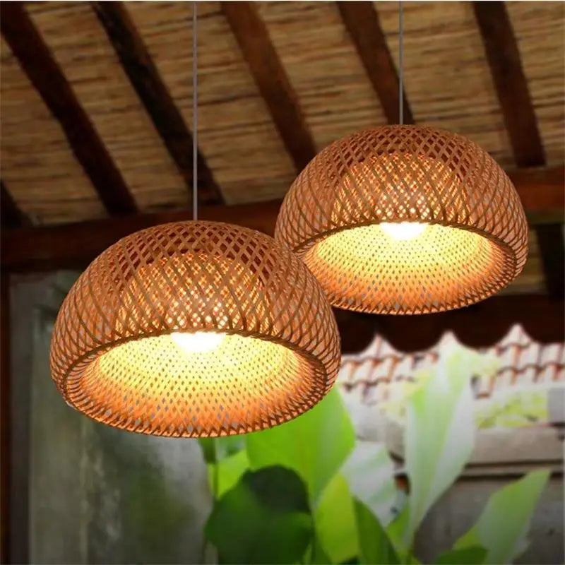 suspension lumineuse tissage bambou naturel moderne rustique 26cm opacité câble noir