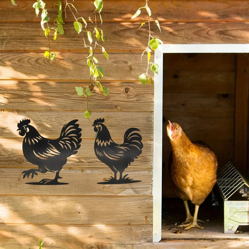 décoration murale silhouette poulets noir rustique plaques métalliques extérieures jardin simples
