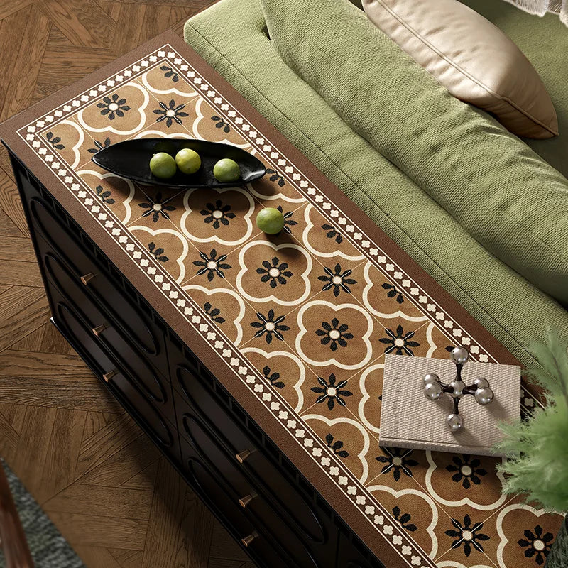 tapis table marron carreaux floraux protection buffet cuisine classique respectueux environnement 40x200cm 40x240cm 45x200cm
