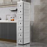 rangements mural blanc gris moderne minimaliste meuble tiroirs poignées roulettes