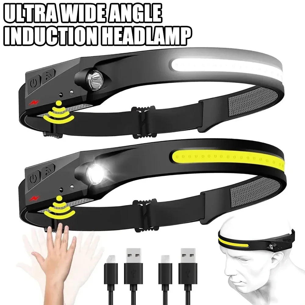 lampe frontale rechargeable led usb camping pêche nuit course silicone élastique multifonctionnelle