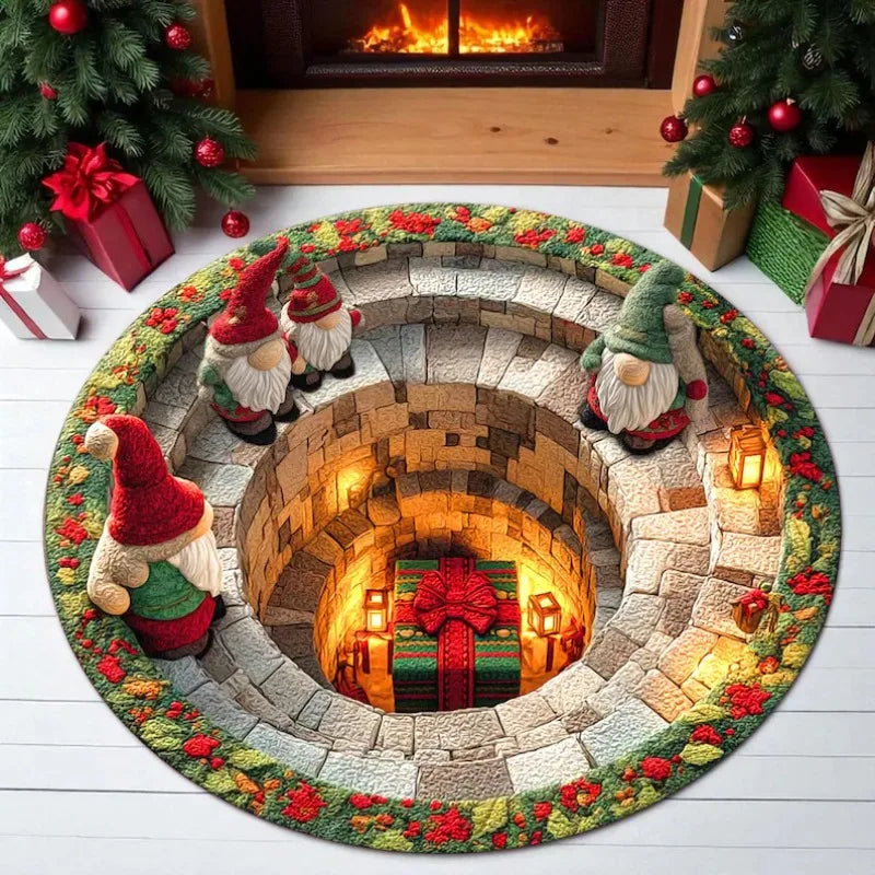 tapis rond gnome noel motif geometrique moderne polypropylene vert rouge blanc salon chambreextérieur