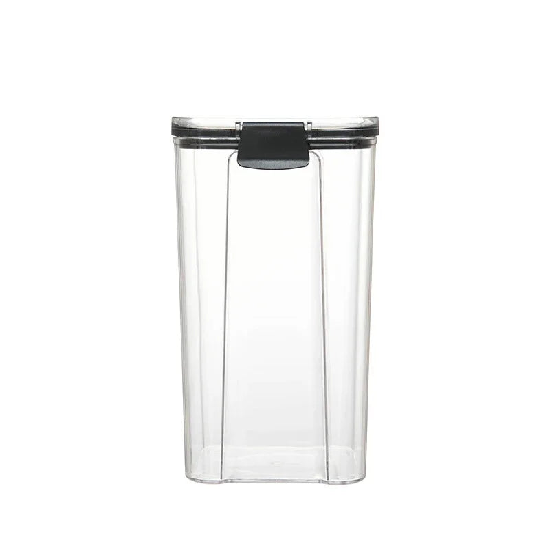 boîtes rangement alimentaire transparentes poignées noires multiple tailles réutilisables modernes pratiques épices pâtes graines