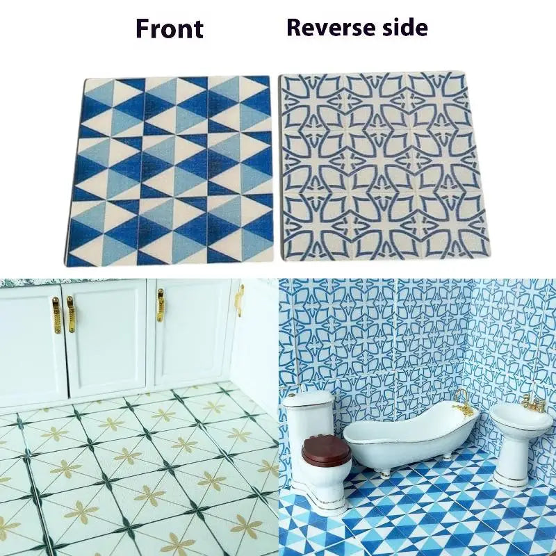 carreaux sol mur résine bleu blanc vert beige géométrique moderne triangles fleurs