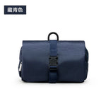 sac toilette pliable suspendu compartiments zippés poches mesh miroir polyester bleu marine gris minimaliste
