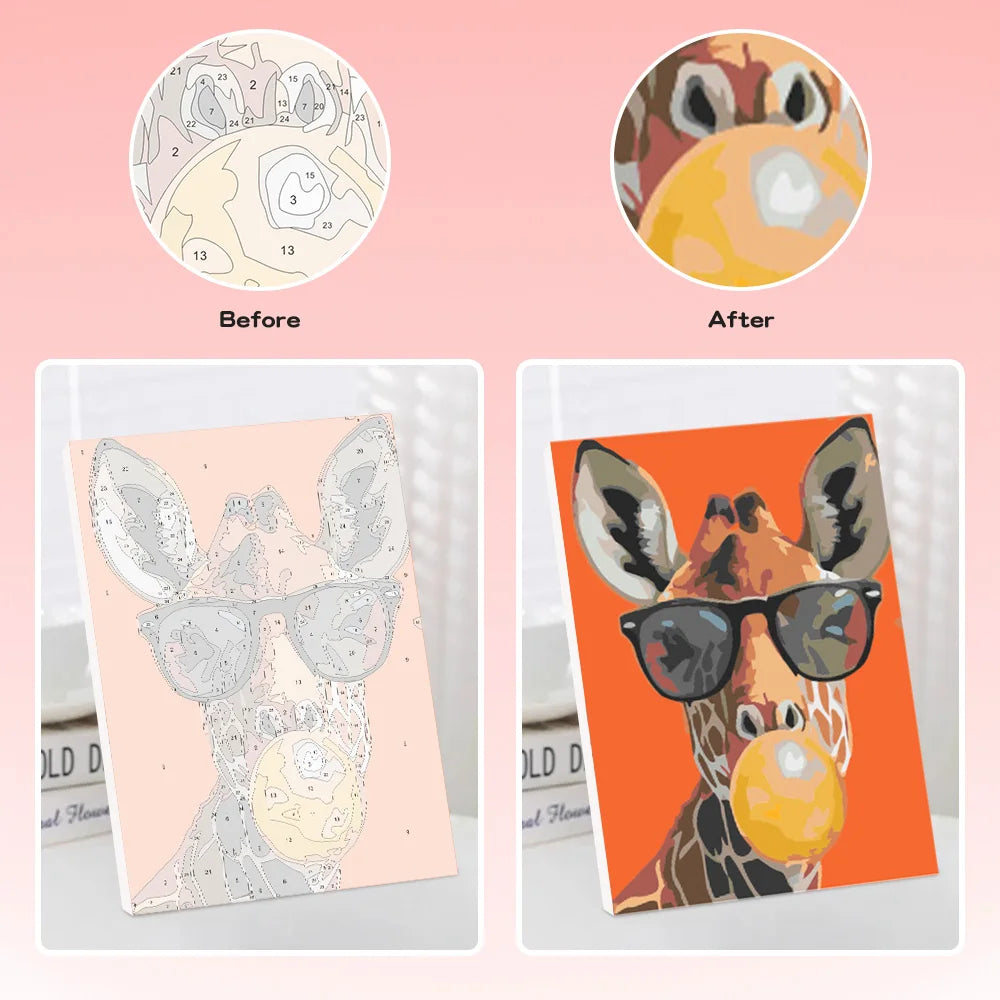 toile peinture numeros kit peinture acrylique carte decorative ananas cocktail fruits zèbre lunettes soleil