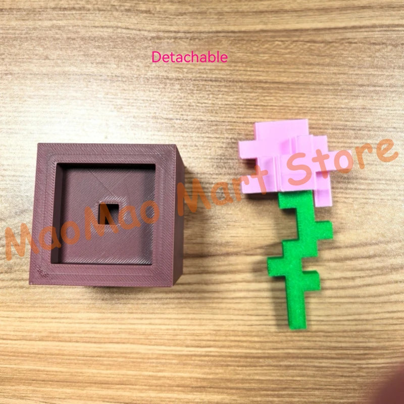 décoration murale pixel art pot fleur vert rouge rose beige