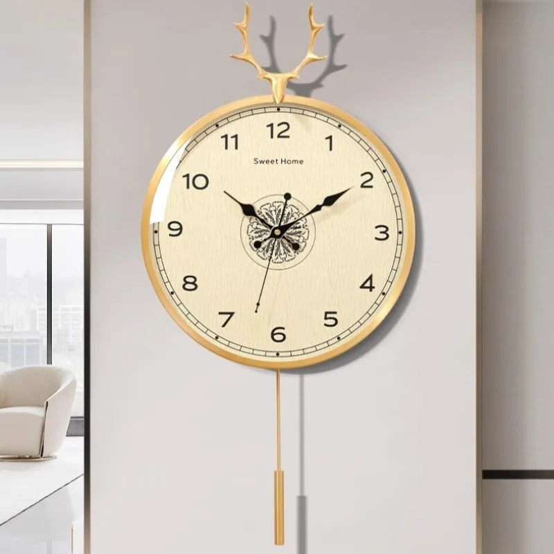 horloge murale moderne ornementale aiguille bois florale salon intérieur