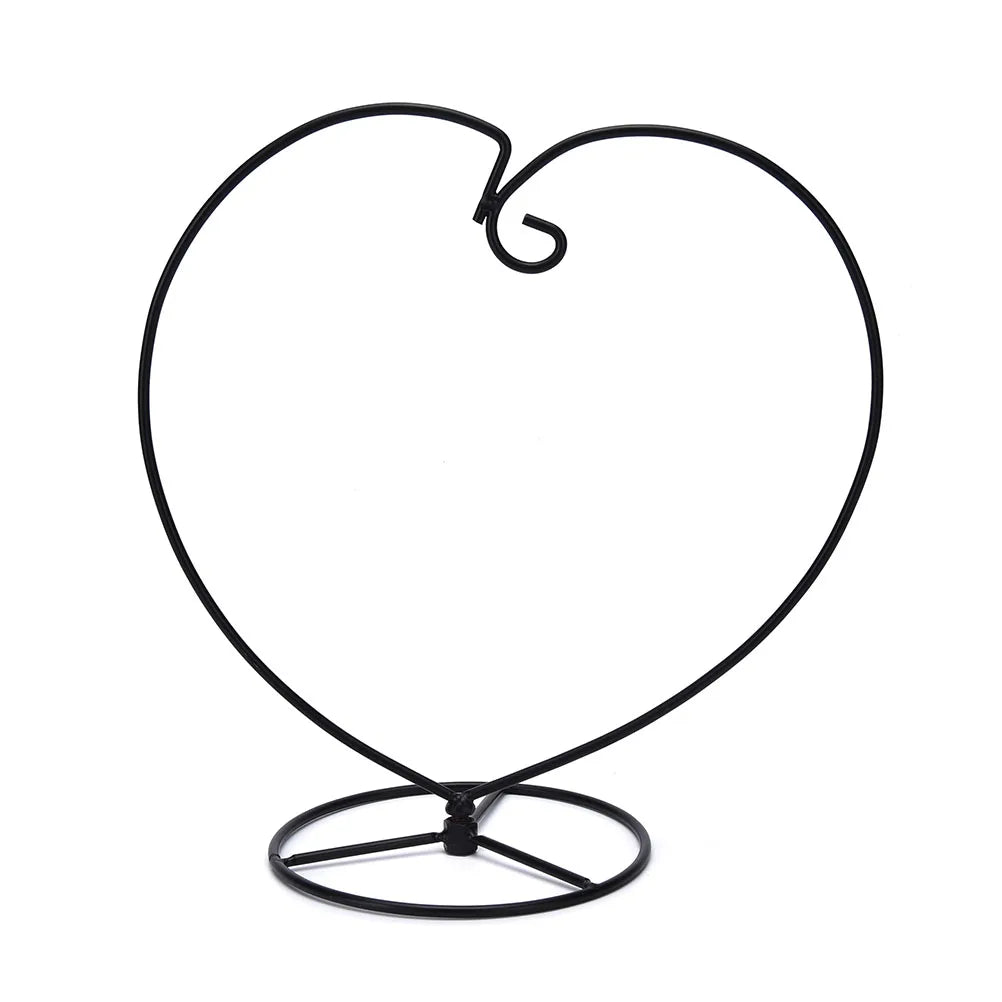 support globe verre terrarium forme coeur métal fil fer tressé noir