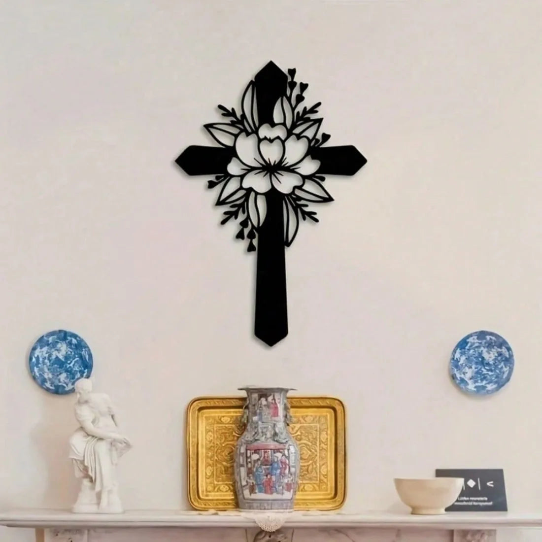 Croix en fer noir décoration murale design Ombre Interieur