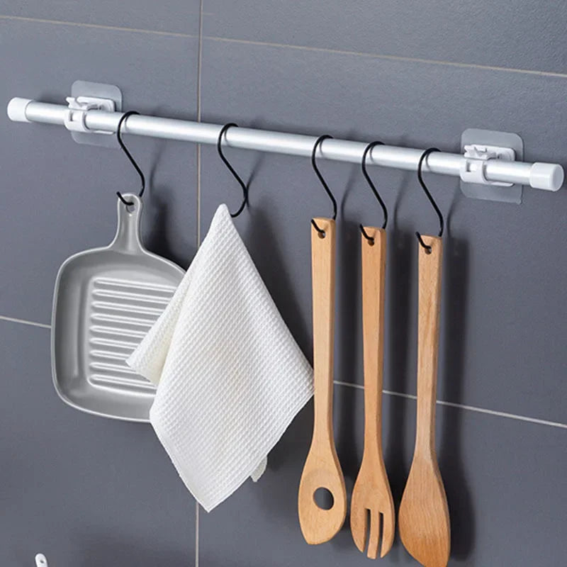 support mural adhésif transparent blanc clips couteaux serviettes ustensiles cuisine sacs main modernes pratiques