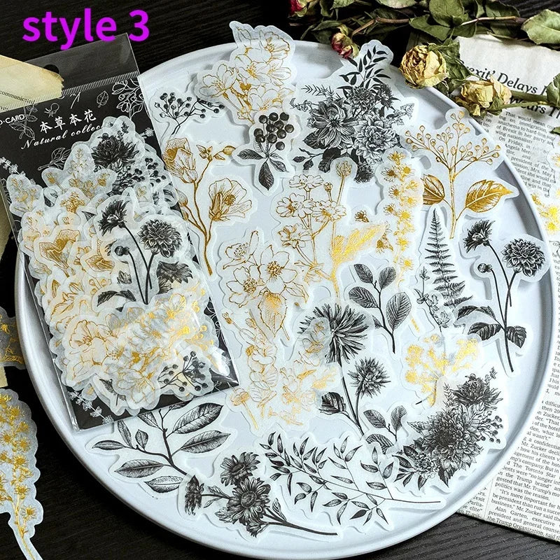 autocollants stickers végétaux fleurs feuilles oiseaux horloges mandalas papillons vintage romantique adhésifs