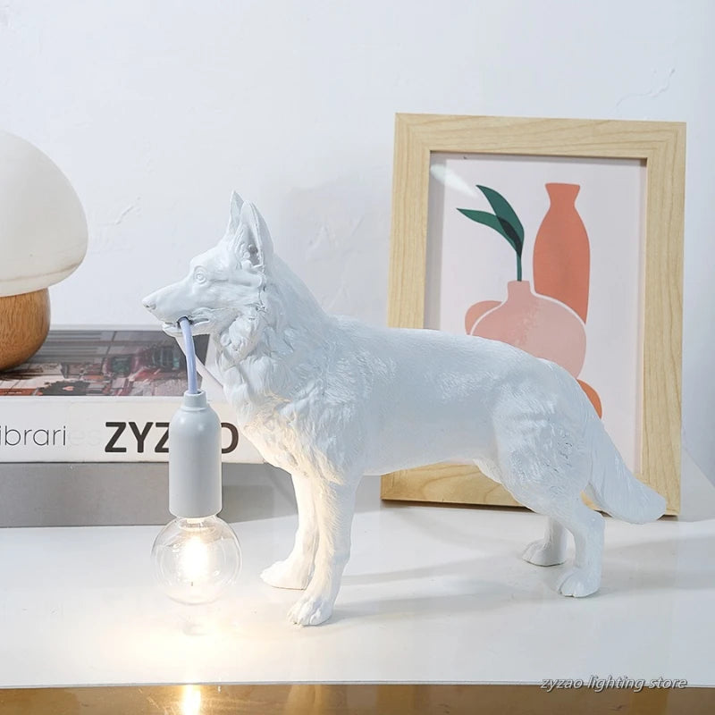 lampe poser chien réaliste détaillée blanc noir contemporaine minimaliste ampoule câble eléctrique