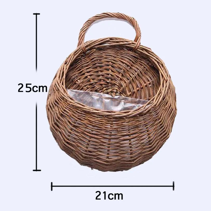 panier suspendu rotin osier jardinière murale fleurs artificielles décoration jardin rustique marron clair
