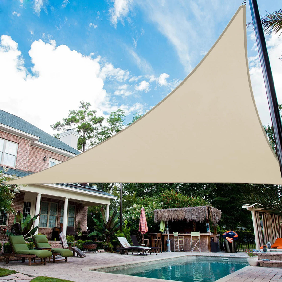 tonnelle moderne beige clair imperméable anti uv cordelette blanche patio terrasse jardin fixations