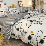 ensemble literie snoopy motif carreaux blanc noir jaune étoiles enfantin moderne 4pièces