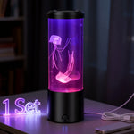 Lampe méduse LED aquarium simulation avec éclairage bleu sur table de chevet