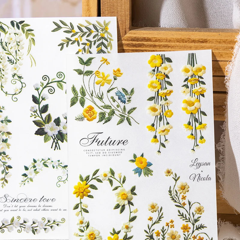 autocollants decoratifs fleurs feuilles papillons abeilles multicolores brodees scrapbooking journal decoration craft