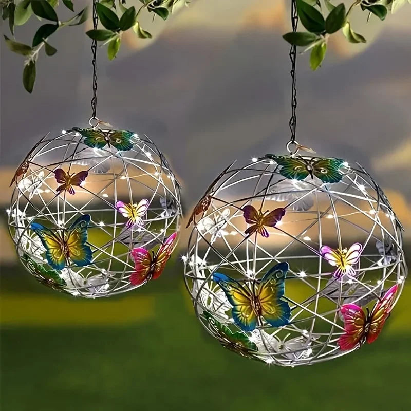 boule lumineuse décorative moderne transparente papillons colorés extérieur led autoinstallation jardin