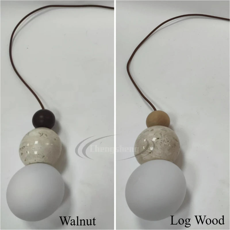 suspension lumineuse moderne boules bois naturel finition mat blanc marron beige