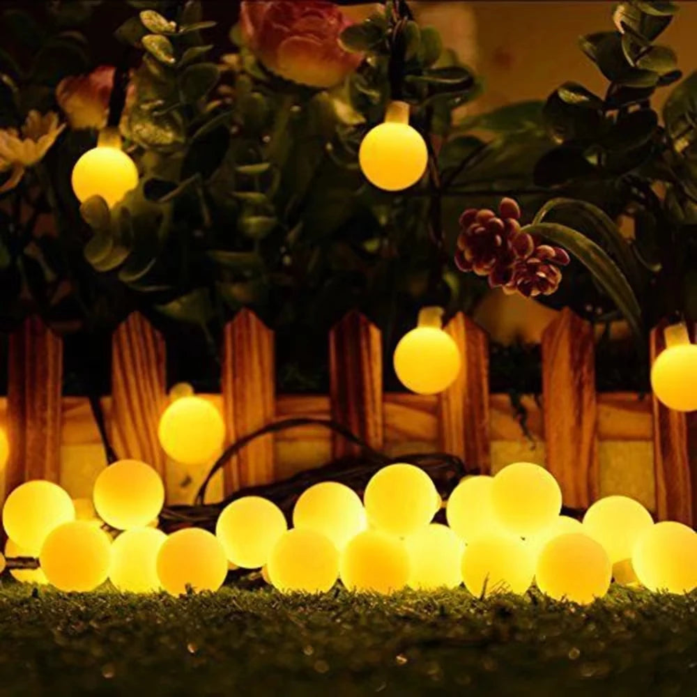 guirlande lumineuse solaire multicolore 50 led boules sphériques moderne piquet noir