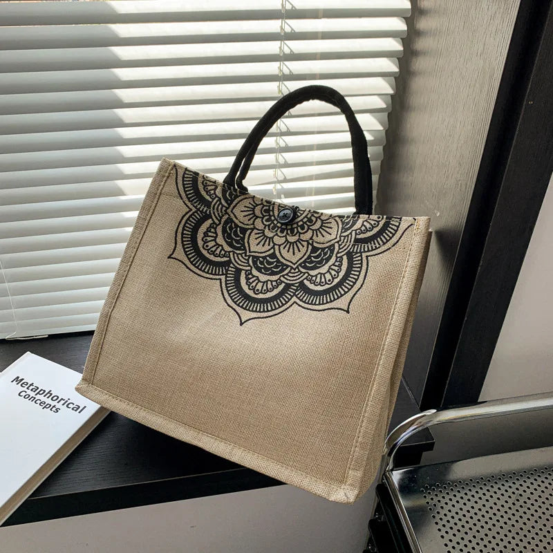 sac main toile pliable respectueux environnement bohème poignées motif mandala intérieur coeur