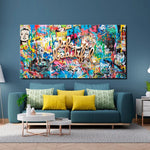 impression toile graffiti abstraite art urbain contemporain texturée couleur vives décoration murale chambre salon