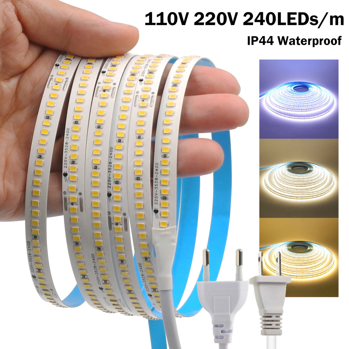 ruban led blanc haute luminosité étanche flexible prise électrique adhésif salon