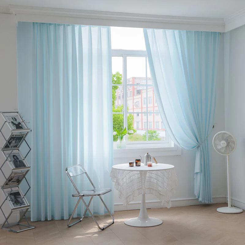 rideaux bleu clair polyester translucides plissés moderne tringle rideaux 170x100cm chambre salon