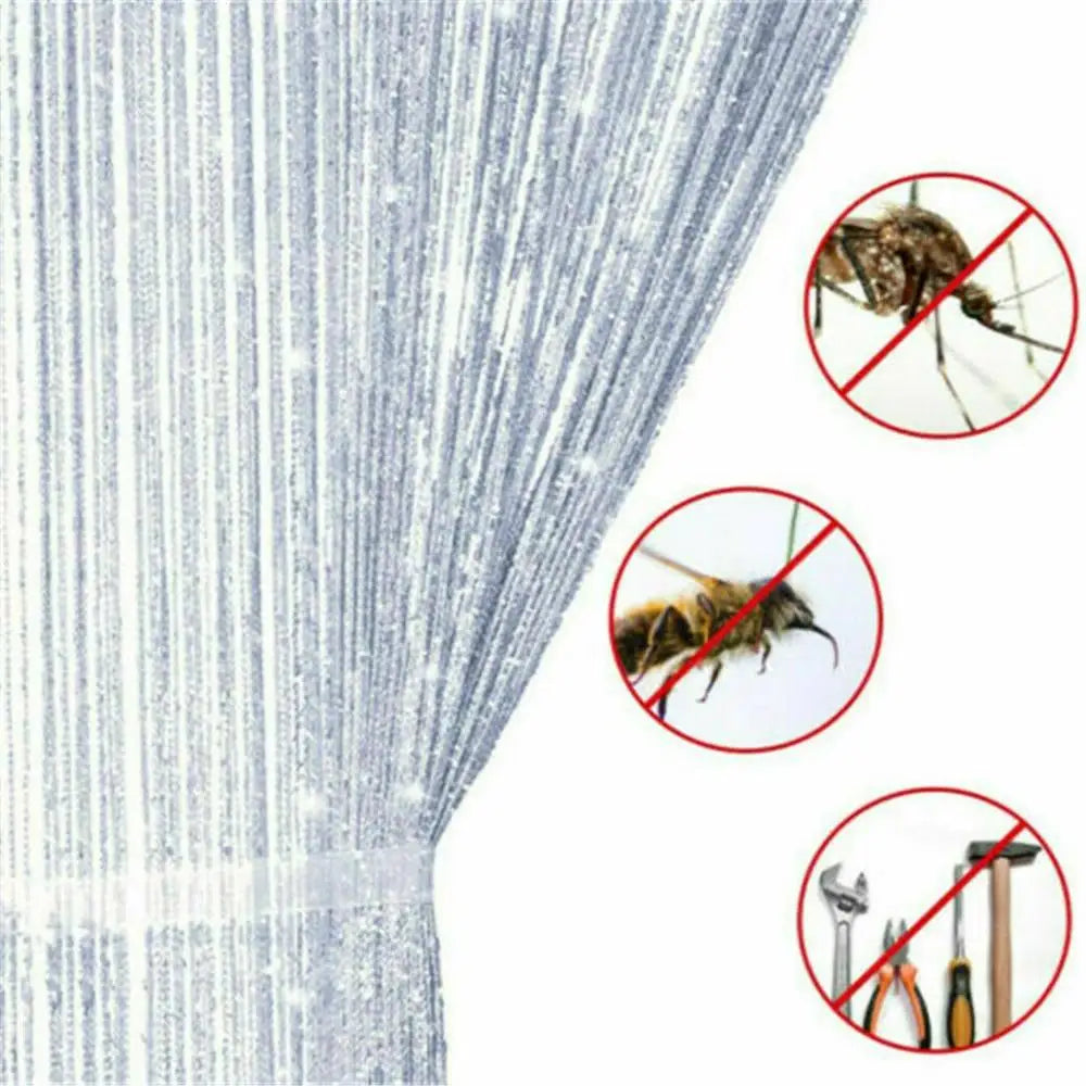 rideau franges transparent moderne argenté beige barre métallique suspension 100x200cm