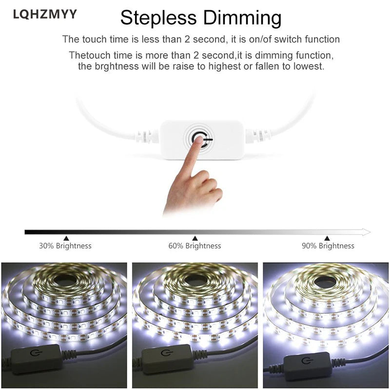 bande led flexible blanc 3000k 6000k controle tactile usb alimentation adaptable