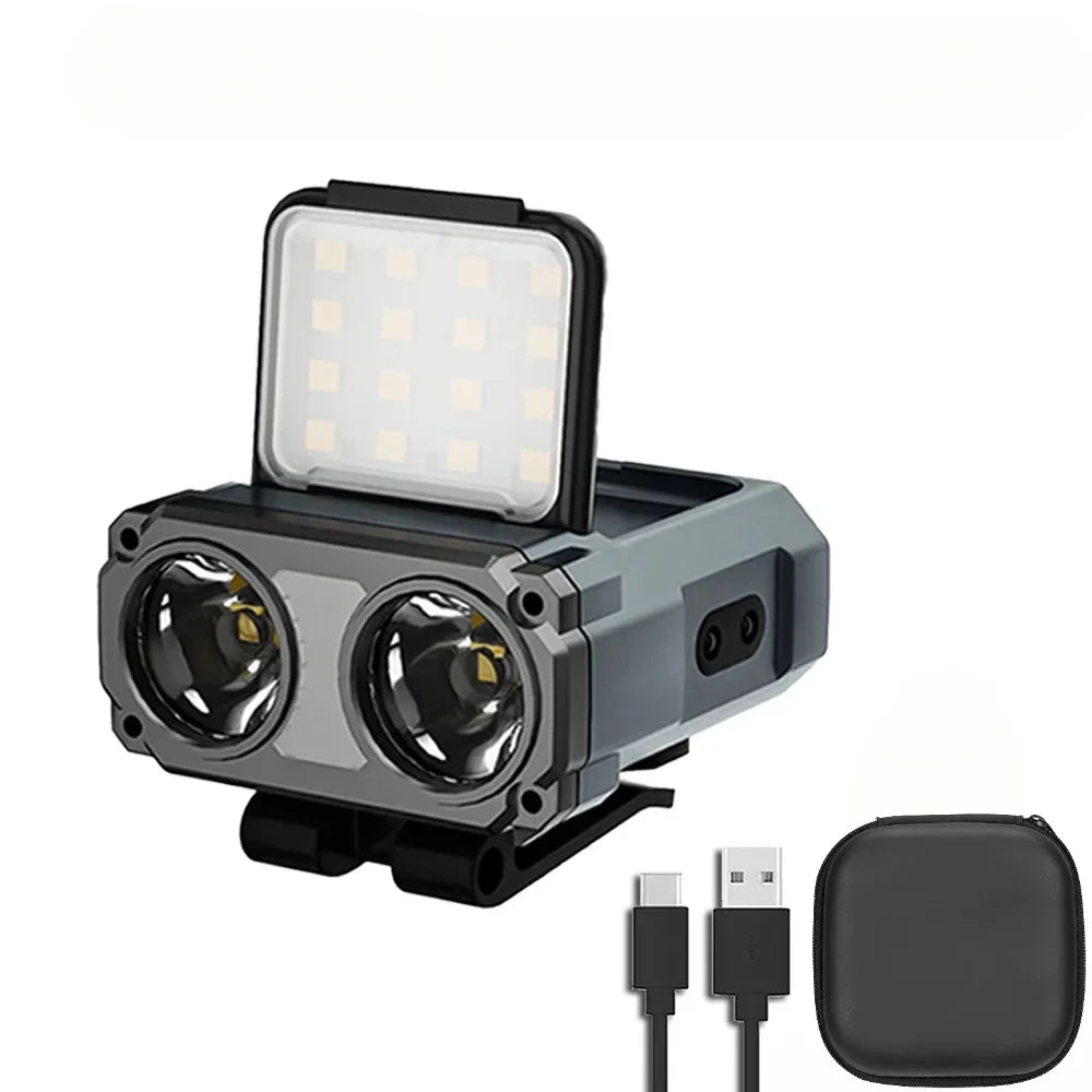 lampe frontale rechargeable led gris clip moderne sécurité équitation vtt nocturne aversion chargeur usb