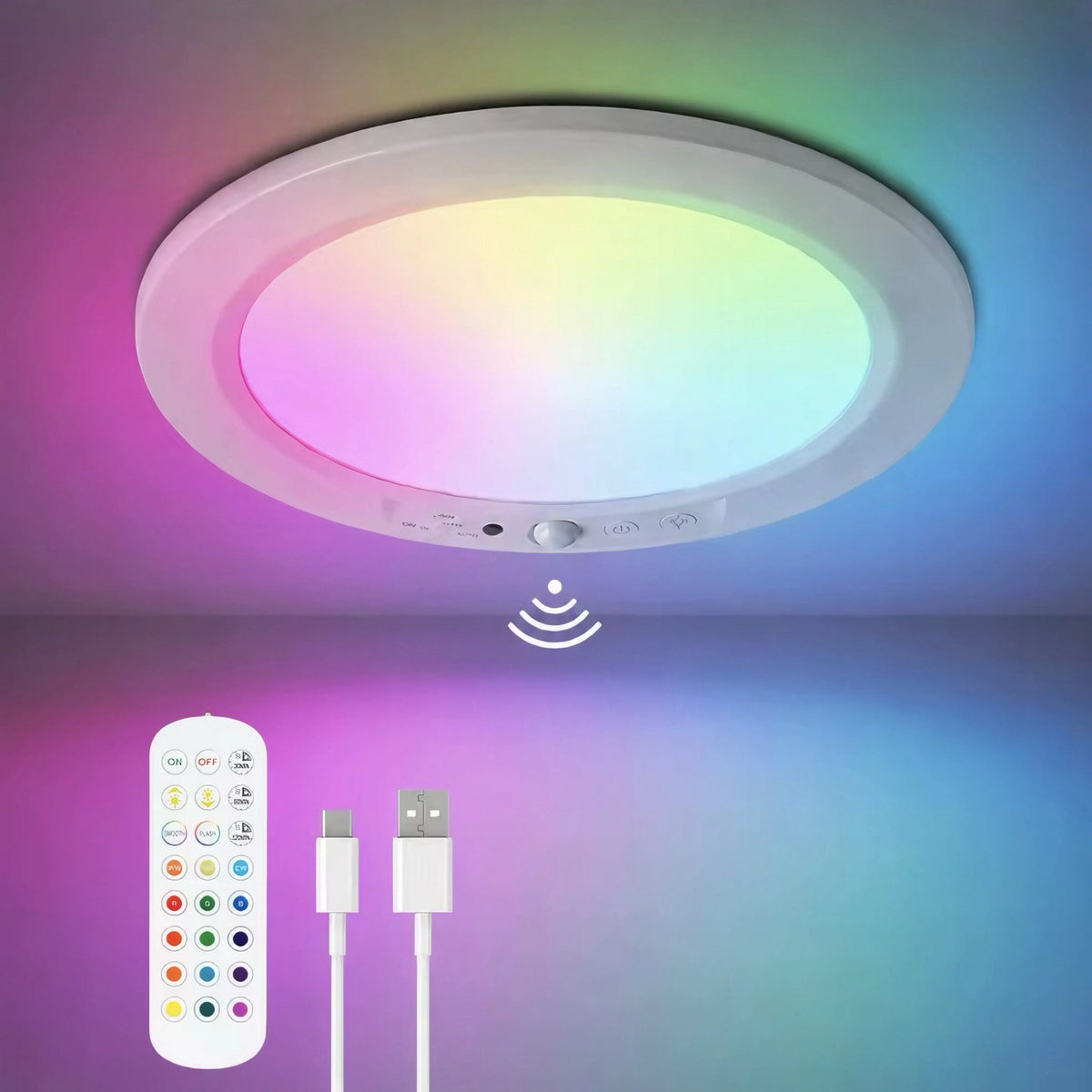 lampe moderne blanc rechargeable usb détecteur mouvement télécommande ajustement luminosité couleur
