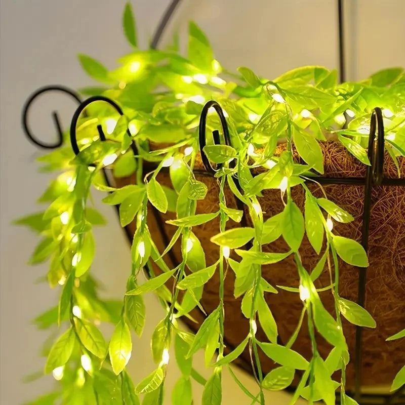 guirlande lumineuse feuilles vertes dorées decorative leds batterie anges boheme echangement pile