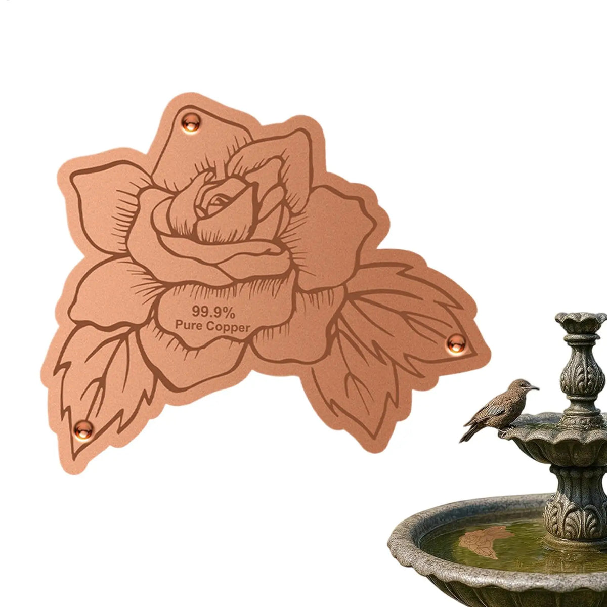 décoration jardin plaque cuivre motif floral feuilles roses artisanal extérieur embellir naturel durable elegance