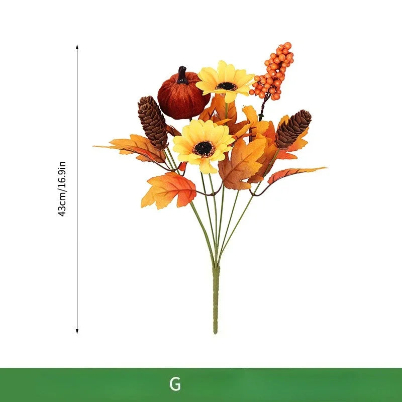 décoration intérieure bouquet fleurs artificielles automnales orange rouge vert noël halloween rustic
