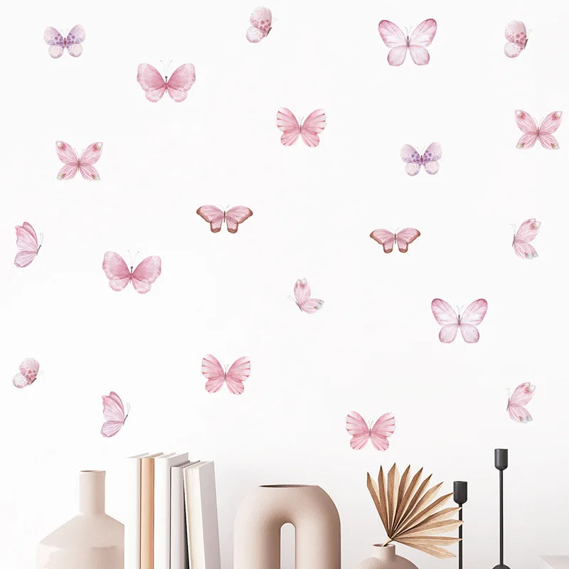 sticker mural papillon couleur rose clair enfant decoratif chambre fille decoration maison opacité adhésif