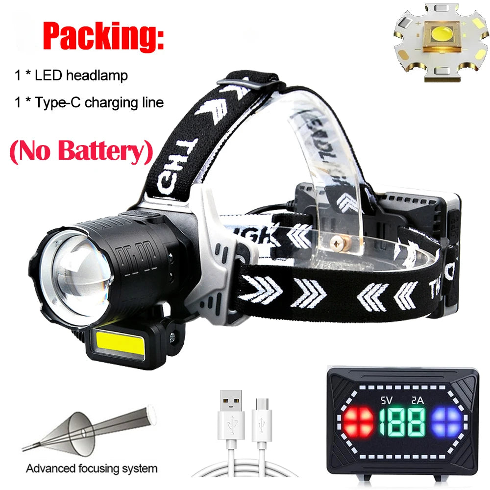 lampe frontale led 12000 lumens sensor tactique camping hiker zoomable étanche