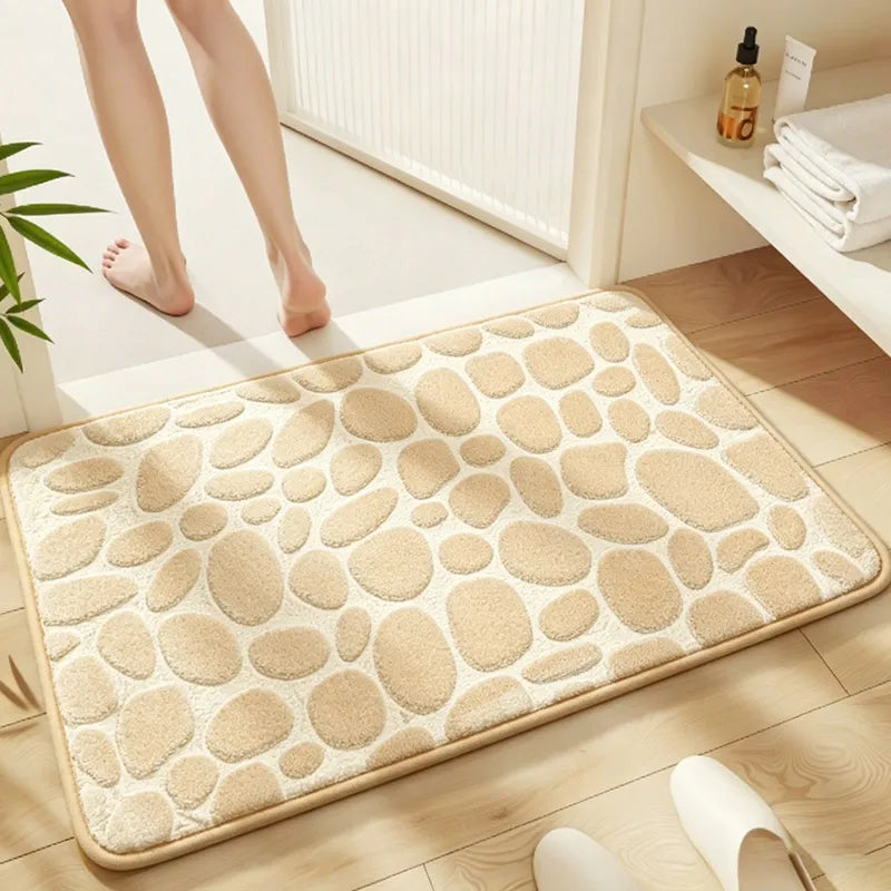tapis bain microfibre texture cailloux gris moderne antidérapant absorbant salle bain decoration