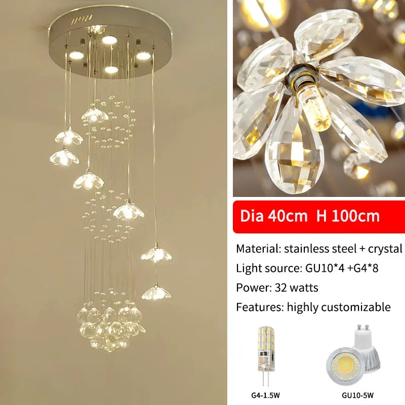 Suspension lumineuse moderne cristal transparente salon chambre étude 2000 82000 flux lumineux
