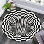 tapis rond carreaux illusion 3d moderne antidérapant salon chambre noir blanc