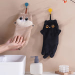 serviette toilette gant noir chat peluche super absorbante cordon cuisine salle bain