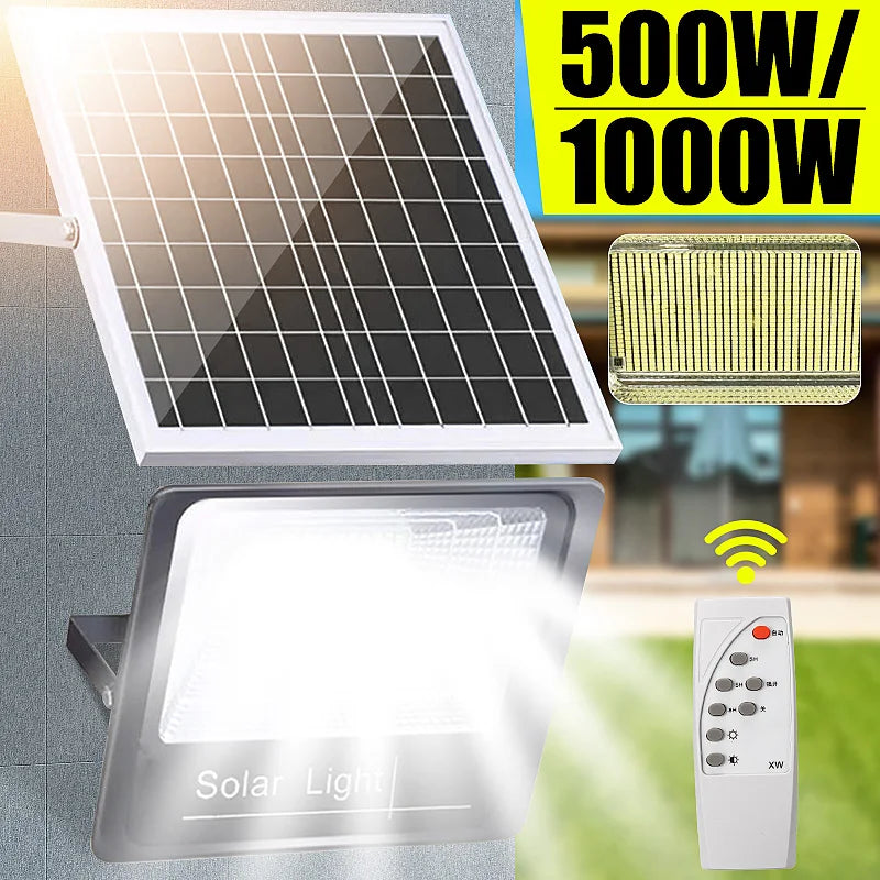 Lampe solaire extérieur 170 LED étanche bleue dans un jardin