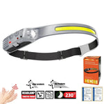 lampe frontale led cob rechargeable camping pêche randonnée noir rayures jaunes