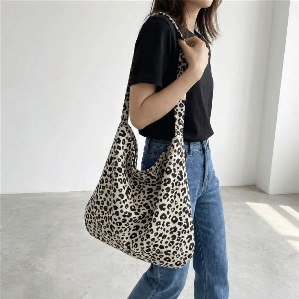 sac main blanc léopard poignées détachables moderne fourre tout polyestère nylon unisexe grande capacité