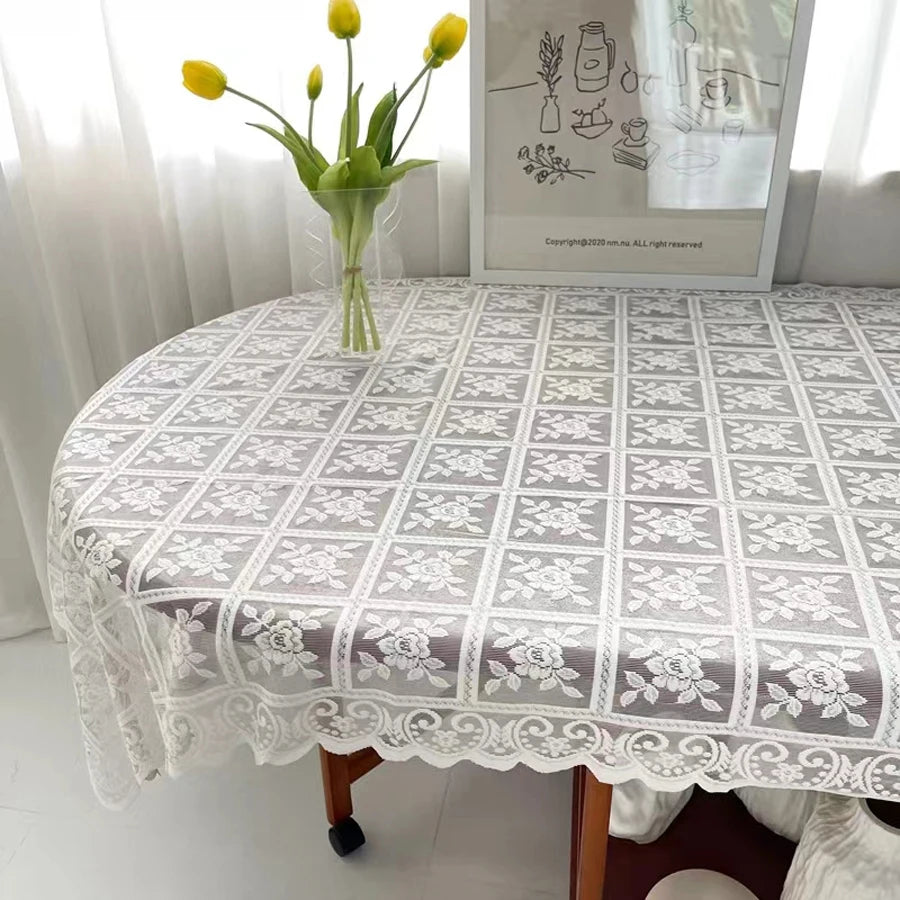 nappe broderie florale classique blanc usage maison extérieur mariage fête banquet rectangle polyester