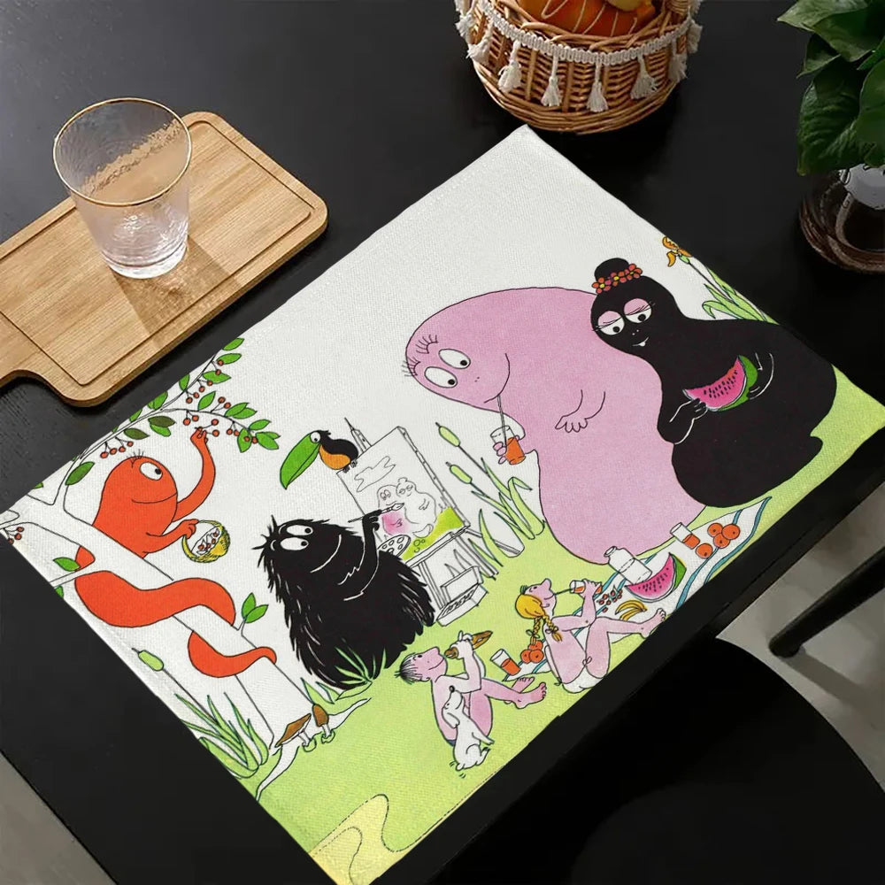 tapis multicolore dessins animés personnages cartoon table maison isolation thermique plats occidentaux